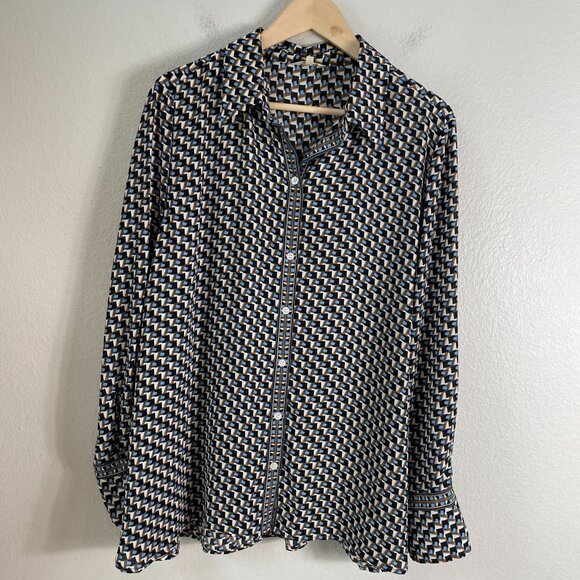 Max Studio Womens Plus 2X Geometric Button Up Blouse Long Sleeve Shirt Top - Picture 7 of 10